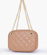 Beige quilted rectangle cross-body bag